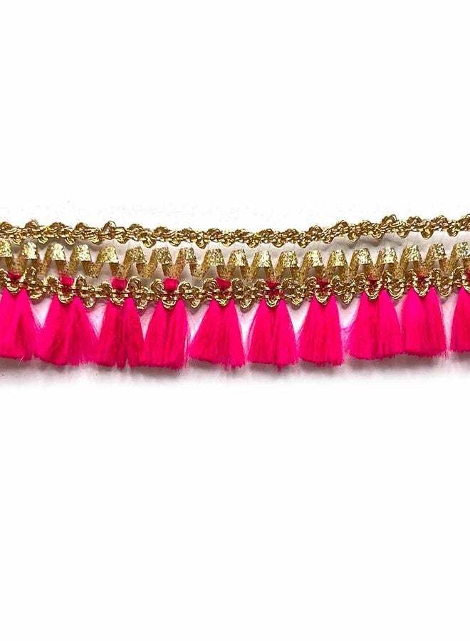 Adikala Golden Zari & Rani Pink Polyester Thread Lace & Border Suitable for Home Furnishing, Crafting, Suit, Lehenga, Saree & Dupatta etc.9 Mtr - Image 2